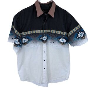 Vintage High Noon Short Sleeve Pearl Snap Western Shirt XL Southwestern Pattern‎